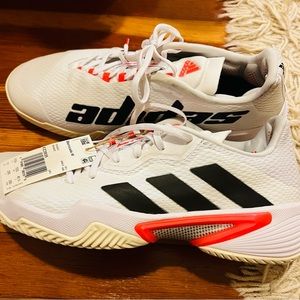 adidas Barricade Men's Tennis Shoes White Black Solar Red FZ3935 Size 10.5